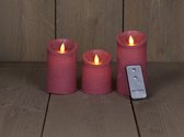 Set van 3x antiek roze LED stompkaarsen met afstandsbediening - Woondecoratie - LED kaarsen - Elektrische kaarsen
