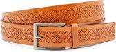 JV Belts Stijlvolle unisex riem naturel met vlecht print - heren en dames riem - 3.5 cm breed - Naturel - Echt Leer - Taille: 110cm - Totale lengte riem: 125cm