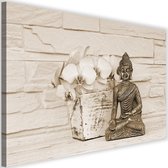 Schilderij Boeddha met bloem, 2 maten, beige, Premium print