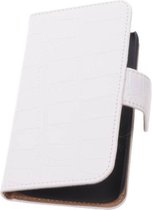 Wicked Narwal | Croco bookstyle / book case/ wallet case Hoes voor HTC One S Wit