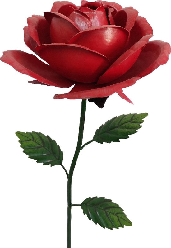 Tuinsteker - Metaal - Rode roos - bloem - 126 cm hoog - voor in de tuin |  bol.com