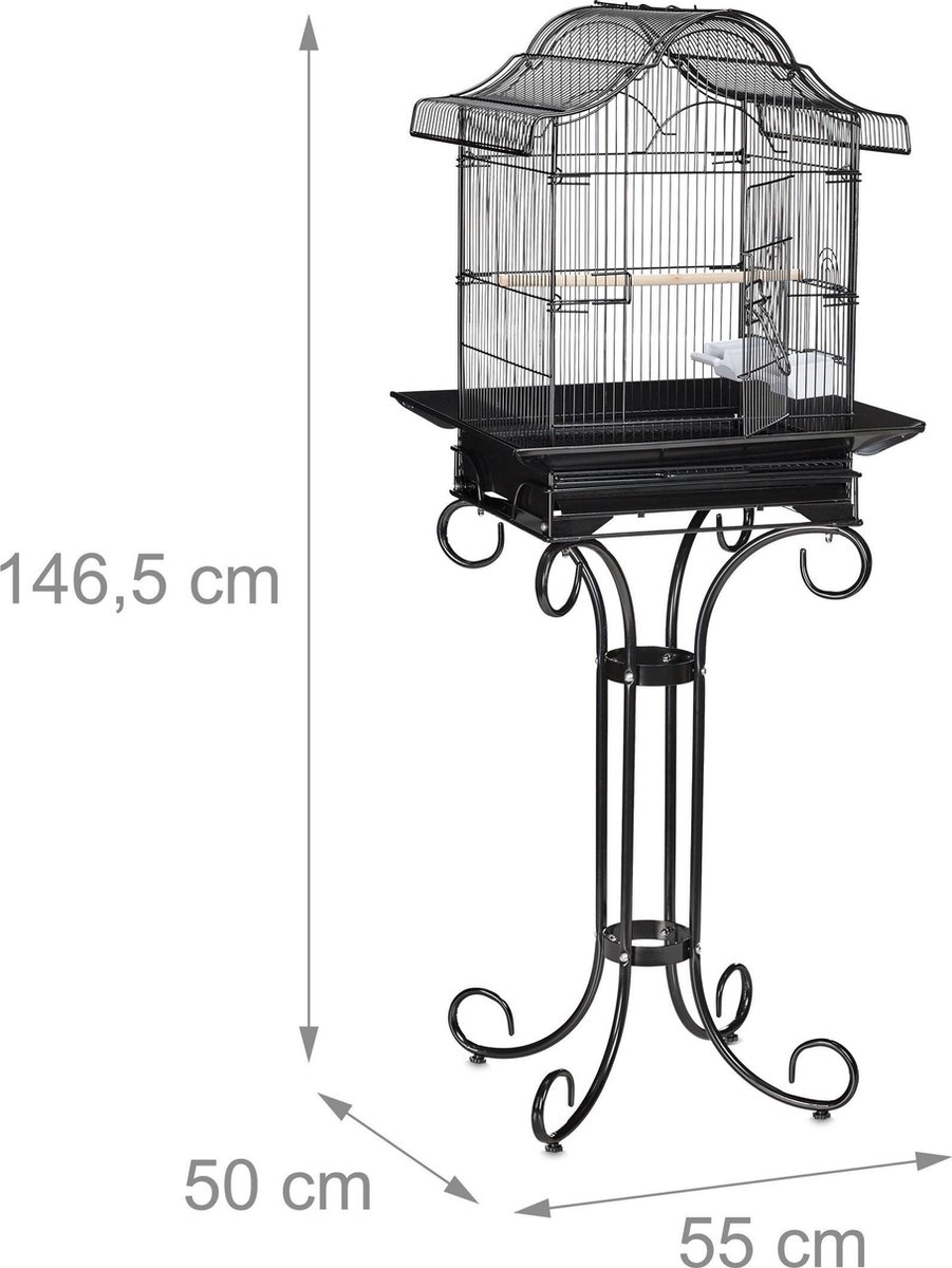 Relaxdays vogelkooi, HxBxD: 50 x 38 x 33 cm, kleine kooi voor zebravinken & kanaries, met accessoires, lichtblauw/zwart Relaxdays vogelkooi, HxBxD: 50 x 38 x 33 cm, kleine kooi voor zebravinken & kanaries, met accessoires, lichtblauw/zwart