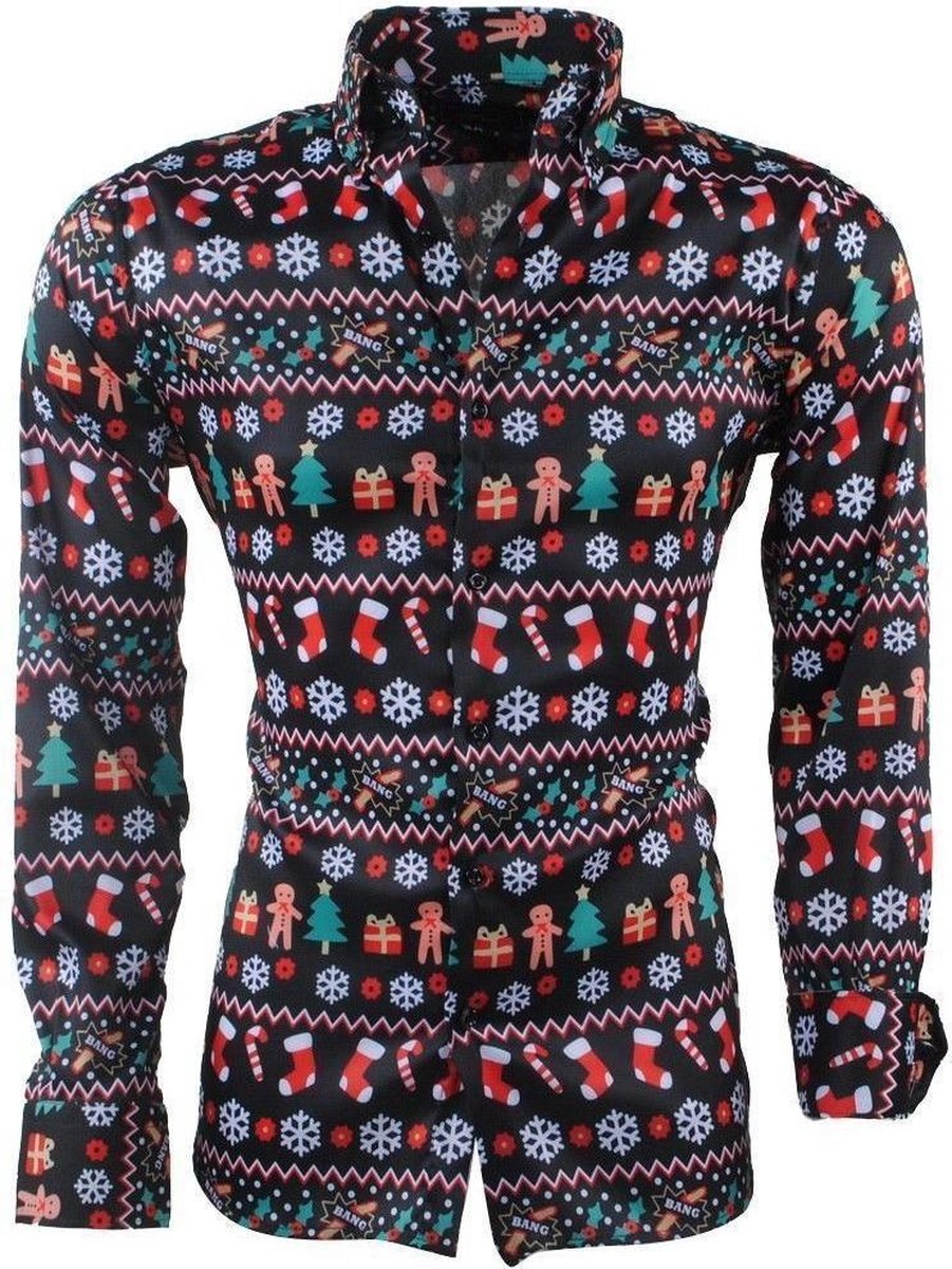 New Republic - Heren Kerst Overhemd - Stretch - Zwart | bol.com