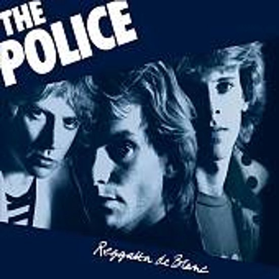 Albumcover met de band The Police. Tekst: THE POLICE, Reggatta de Blanc.