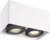 Dimbare LED Opbouwspot plafond Esto Wit 2 lichts met 2 grijze afdekringen IP20 kantelbaar excl. GU10 lichtbron