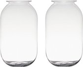 Set van 2x stuks transparante home-basics vaas/vazen van glas 30 x 19 cm - Bloemen/takken/boeketten vaas voor binnen gebruik