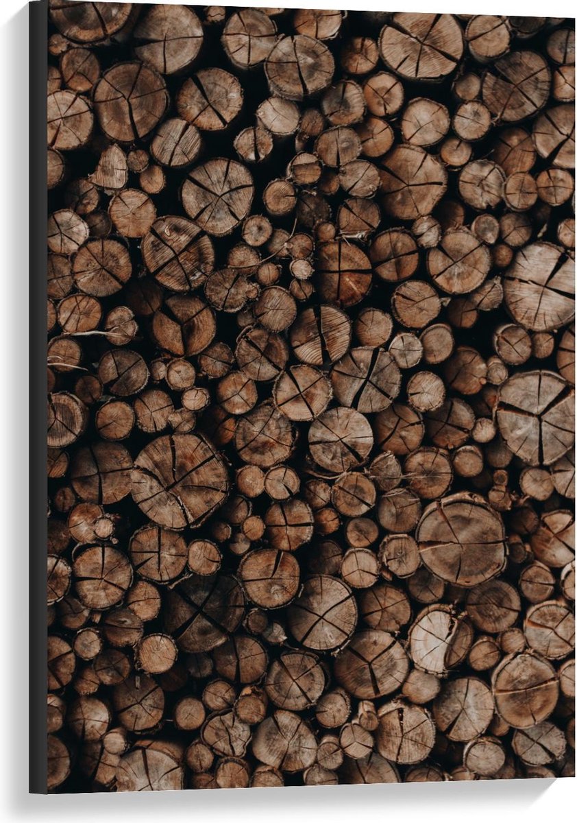 Canvas - Houten Palen Opgestapeld - 60x90cm Foto op Canvas Schilderij (Wanddecoratie op Ca