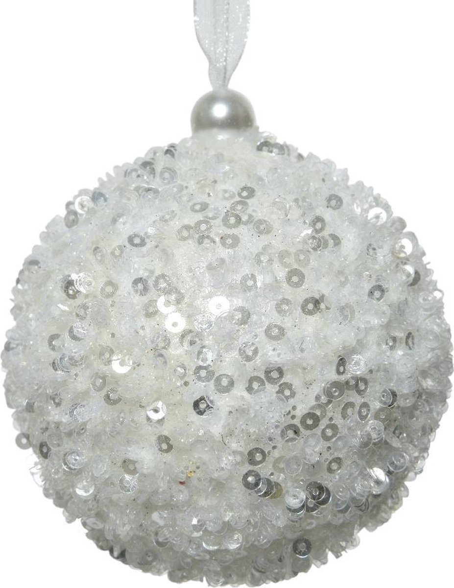 Decoris Kerstbal foam hang d8 cm winterwit Transparant