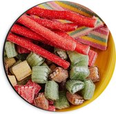 Dibond Wandcirkel - Bakje Snoep - 20x20cm Foto op Aluminium Wandcirkel (met ophangsysteem)