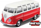 Maisto VW T1 SAMBA VAN ´PULLBACK´ rood/creme schaalmodel 4,5"