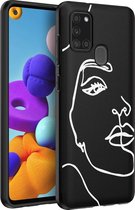 iMoshion Design voor de Samsung Galaxy A21s hoesje - Abstract Gezicht - Wit / Zwart