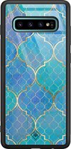Samsung S10 Plus hoesje glass - Geometrisch blauw | Samsung Galaxy S10+ case | Hardcase backcover zwart