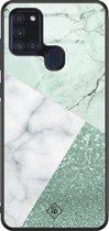 Samsung A21s hoesje glass - Minty marmer collage | Samsung Galaxy A21s  case | Hardcase backcover zwart