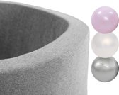 Misioo Ballenbak Rond 90x30 | Licht Grijs incl. 150 ballen | Pearl/Silver/Light Pink