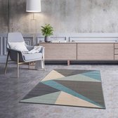 Florence Modern Vloerkleed - Driehoek Motief - Turquoise / Grijs - 120x170 cm