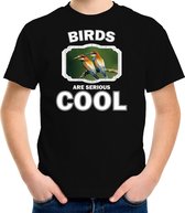 Dieren vogels t-shirt zwart kinderen - birds are serious cool shirt  jongens/ meisjes - cadeau shirt bijeneter vogel/ vogels liefhebber S (122-128)