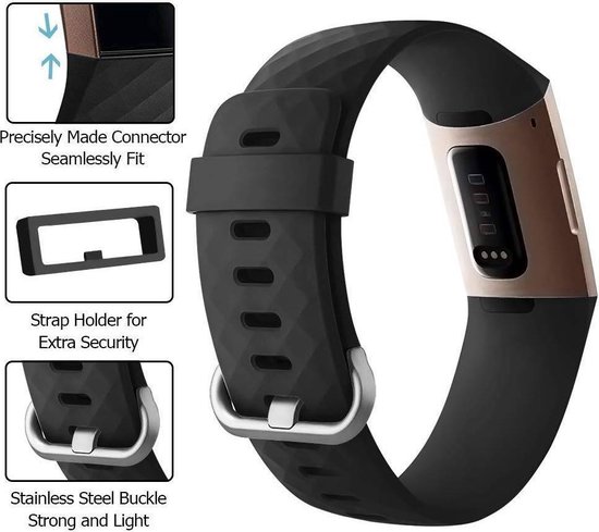 Sport wafel bandje - zwart - SM - Horlogeband Armband Polsband - Geschikt voor Fitbit charge 3 & 4