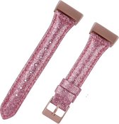 Charge 3 & 4 leren glitter band - roze - Geschikt voor Fitbit -  - Horlogeband Armband Polsband