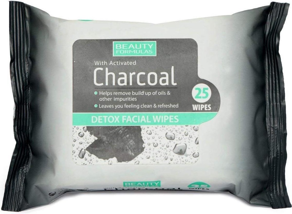 Beauty Formulas - Charcoal Detox Facial Wipes Cleansing Wipes With Active Carbon 25Pcs.