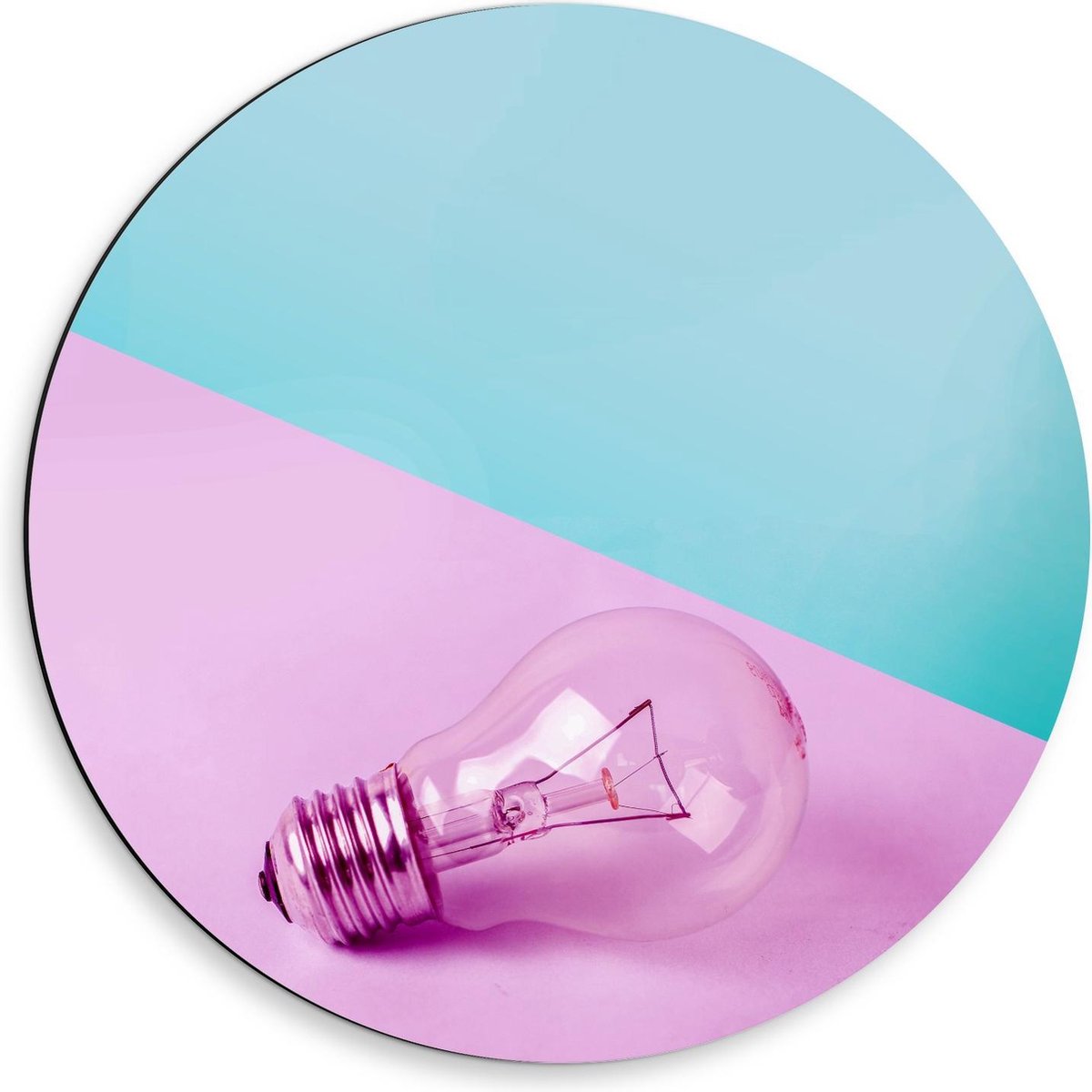 Dibond Wandcirkel - Paarse Gloeilamp - 50x50cm Foto op Aluminium Wandcirkel (met ophangsys