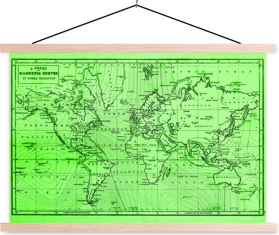 Affiche de jardin carte du monde bleu avec courbes magnétiques 120x80