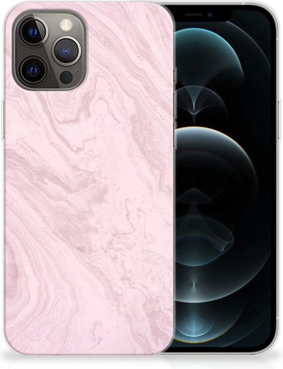 iPhone 12 Pro Max TPU Siliconen Hoesje Marble Pink - Origineel Cadeau Vriendin