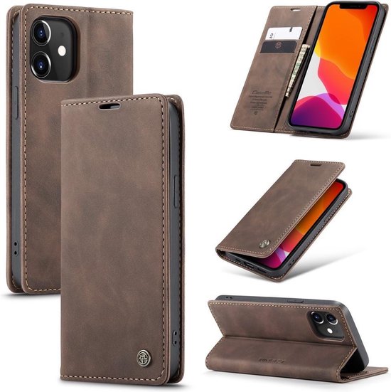 CaseMe Hoesje - Geschikt voor iPhone 12 Mini Hoesje - CaseMe 013 Book Case - Donkerbruin