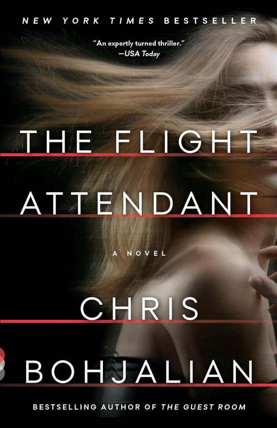 Boek "The Flight Attendant" van Chris Bohjalian. New York Times bestseller. Een vrouw met blond haar is deels zichtbaar.