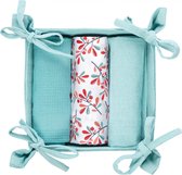 Amo La Casa Theedoeken In Mandje 15 X 30 Cm Katoen Blauw/wit