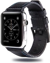 Leren apple watch bandje Zwart/Blauw met klassieke zwarte gesp 42mm-44mm Watchbands-shop.nl