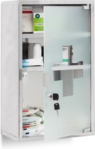 Relaxdays medicijnkastje XL - afsluitbaar - badkamer kast - edelstaal en glas