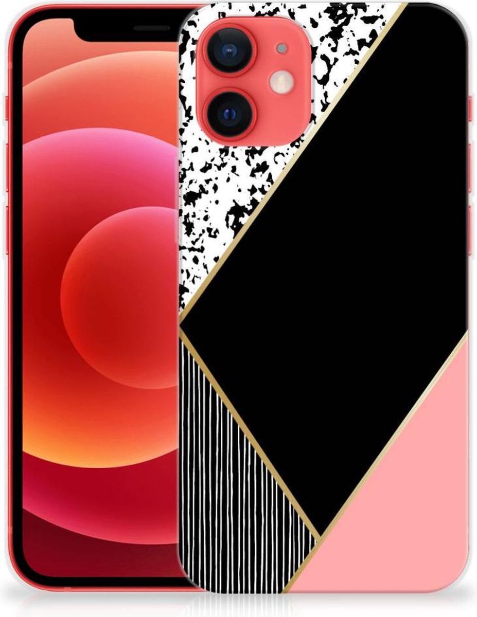 iPhone 12 Mini TPU Hoesje Zwart Roze Vormen