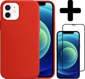 Hoes voor iPhone 12 Mini Hoesje Siliconen Case Met Screenprotector Full Cover 3D Tempered Glass - Hoes voor iPhone 12 Mini Hoes Cover Met 3D Screenprotector - Rood