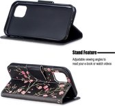 iPhone 12 mini - Flip hoes, cover, case - TPU - PU Leder - Bloesem zwart roze