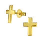 Oorbellen | Gold plated oorstekers, kruis | WeLoveSilver