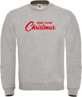 Kerst sweater XL grijs - Merry fuckin' Christmas - rood glitter - soBAD. | Kersttrui soBAD. | kerstsweaters volwassenen | kerst hoodie volwassenen | Kerst outfit | Foute kerst truien