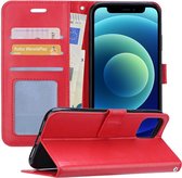 Hoes voor iPhone 12 Mini Hoesje Book Case Hoes Portemonnee Cover - Hoes voor iPhone 12 Mini Hoes Wallet Case Hoesje - Rood