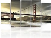 Schilderij , Zicht op Golden Gate Bridge II , Multikleur ,4 maten , 5 luik , wanddecoratie , Premium print , XXL