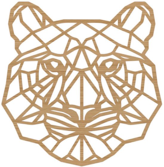 Geometrische Dieren Tijger - Bamboe hout - L (55x57 cm) - Cadeau - Kinderen - Geschenk - Woon decoratie - Woonkamer - Slaapkamer - Geometrische wanddecoratie - WoodWideCities