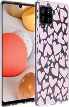 iMoshion Hoesje Geschikt voor Samsung Galaxy A42 Hoesje Siliconen - iMoshion Design hoesje - Roze / Transparant / Full of Hearts Pink