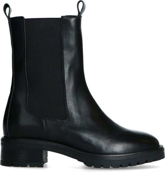 Manfield - Dames - Zwarte leren chelsea boots