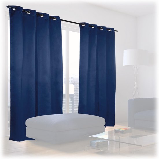 Relaxdays gordijnen - 2x - blauw - en klaar - slaapkamer gordijn -... bol.com