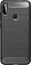 Shop4 - Samsung Galaxy A11 Hoesje - Zachte Back Case Brushed Carbon Zwart