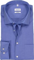 Seidensticker regular fit overhemd - blauw fil a fil - Strijkvrij - Boordmaat: 48