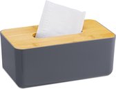 Relaxdays tissue box modern - grijs - tissuehouder - zakdoekhouder - tissuedoos - bamboe