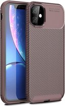 Apple iPhone 12 / 12 Pro Hoesje Siliconen Carbon Back Cover Bruin