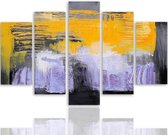 Schilderij , Abstracte waterval ,4 maten , 5 luik , wit geel zwart , wanddecoratie , Premium print , XXL