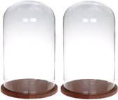 Set van 2x stuks glazen decoratie stolpen op houten plateau 22 x 38 cm - Home Deco stolpen - Woonaccessoires