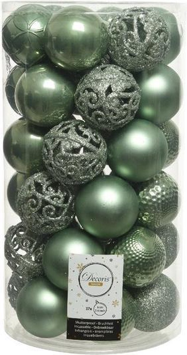 37x Salie groene kunststof kerstballen 6 cm Mix Onbreekbare plastic kerstballen