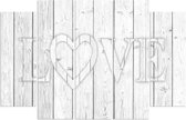 Schilderij LOVE op witte houten planken, XXL (print op canvas)  4 maten